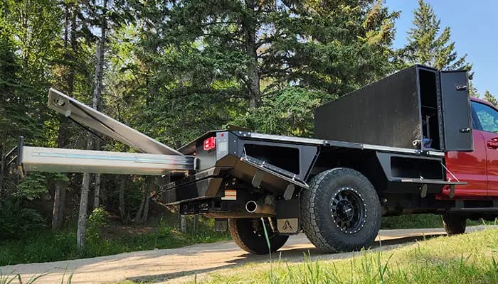 Aluma Tray 8’ aluminum flatbed on a 1-ton truck