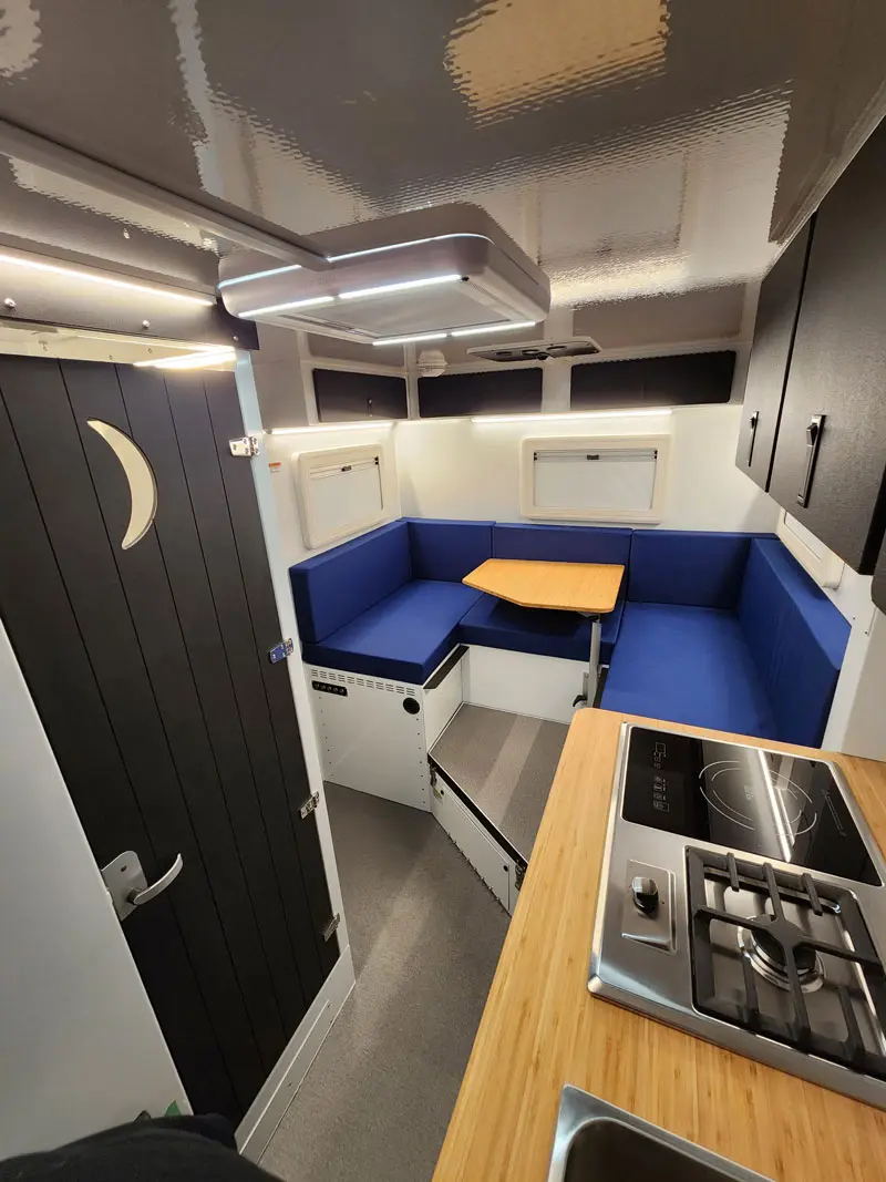 OEV High Country interior showing aluminum cabinetry and bamboo countertop